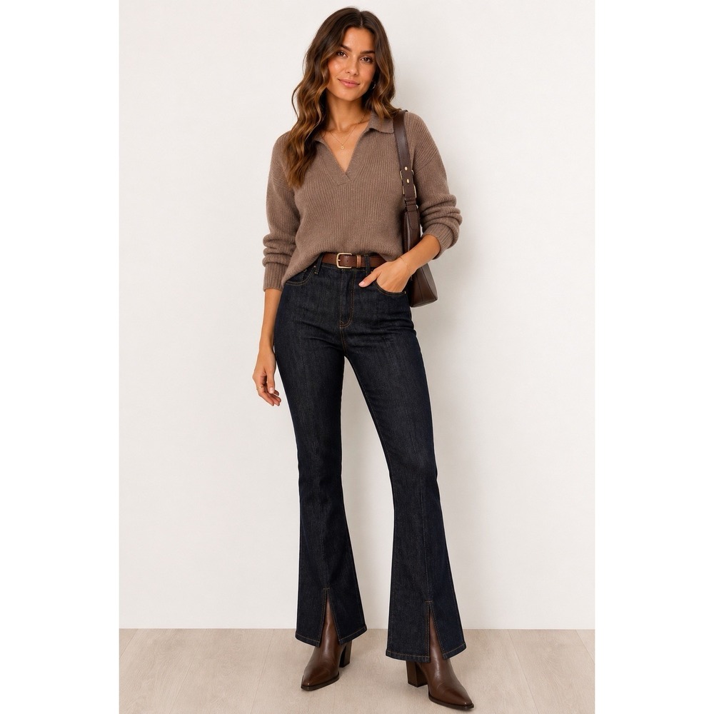 Pilcro Anthropologie The Split Bootcut Jean Dark Wash Size 32x33 / 12 High Rise